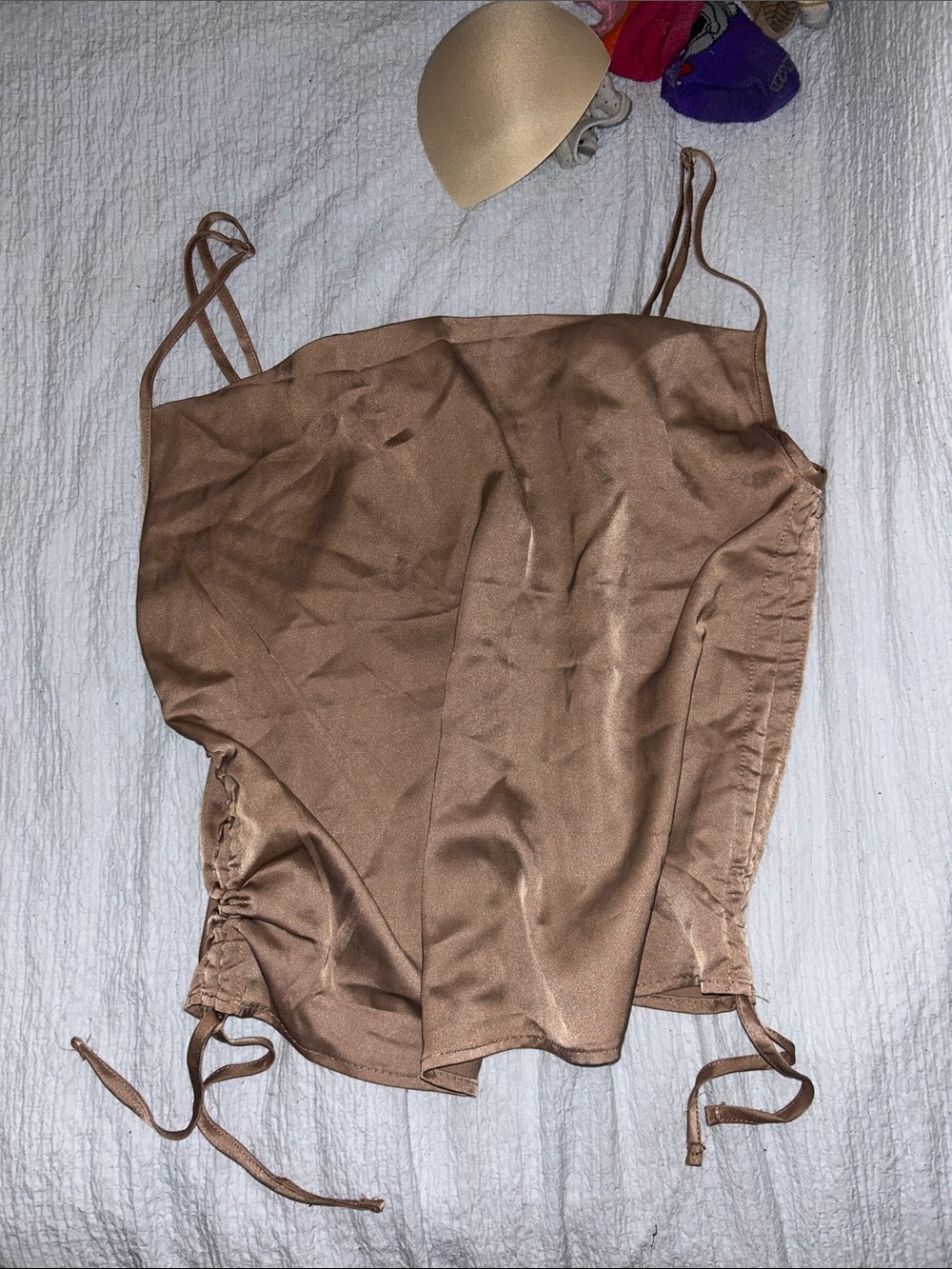 Satin Slip Camisole Top in Warm Brown